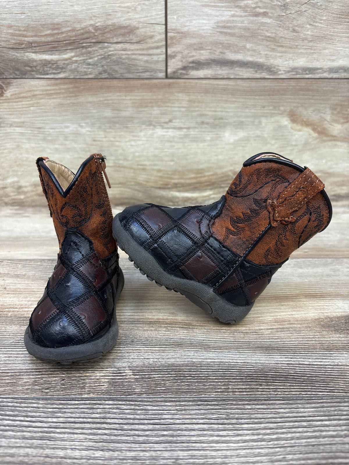 Roper Infant Boys' Cowbabies Bird Blocks Western Boots Brown sz 3c