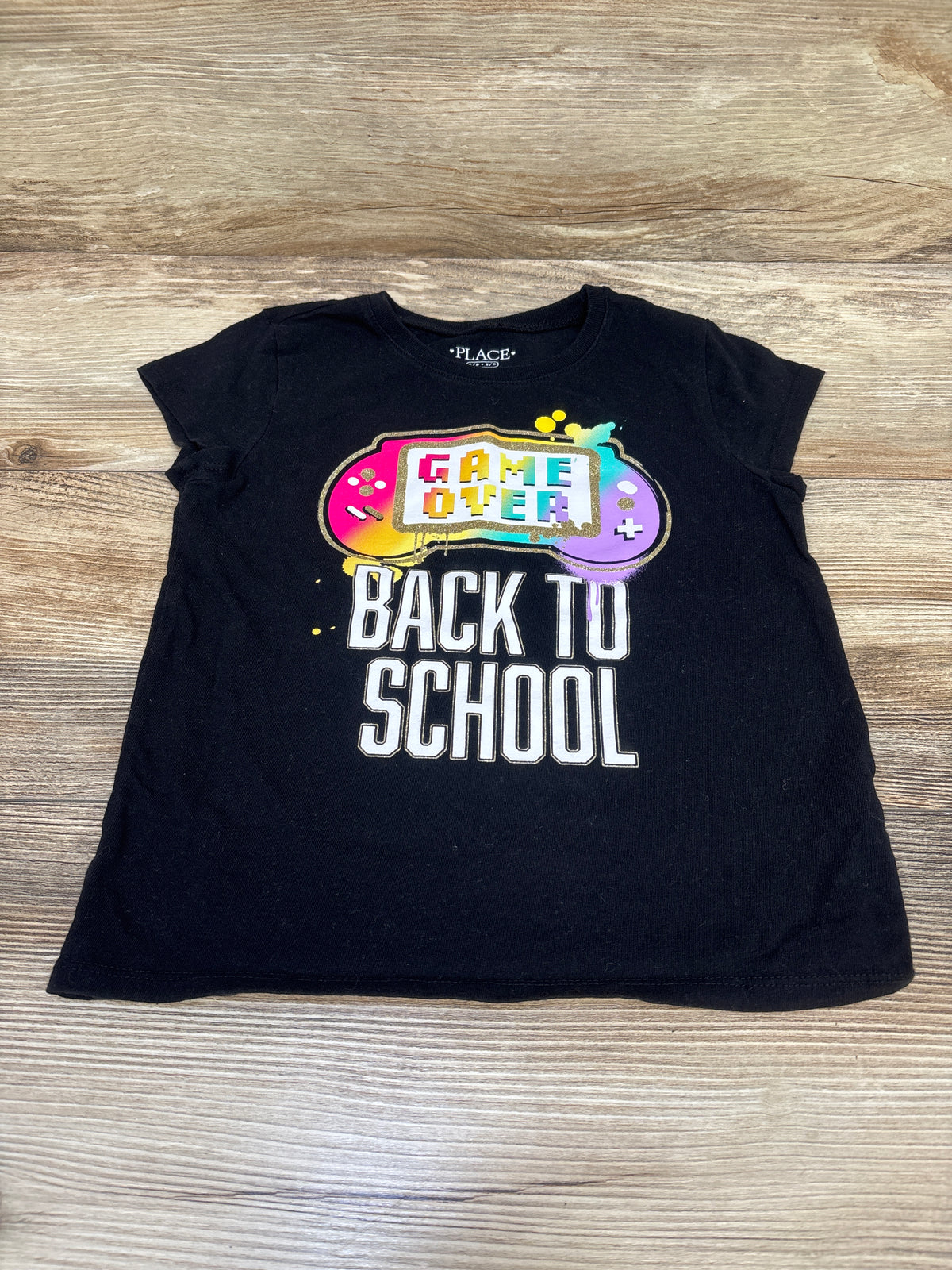 Children's Place Game Over Back To School Shirt Black sz 5/6T