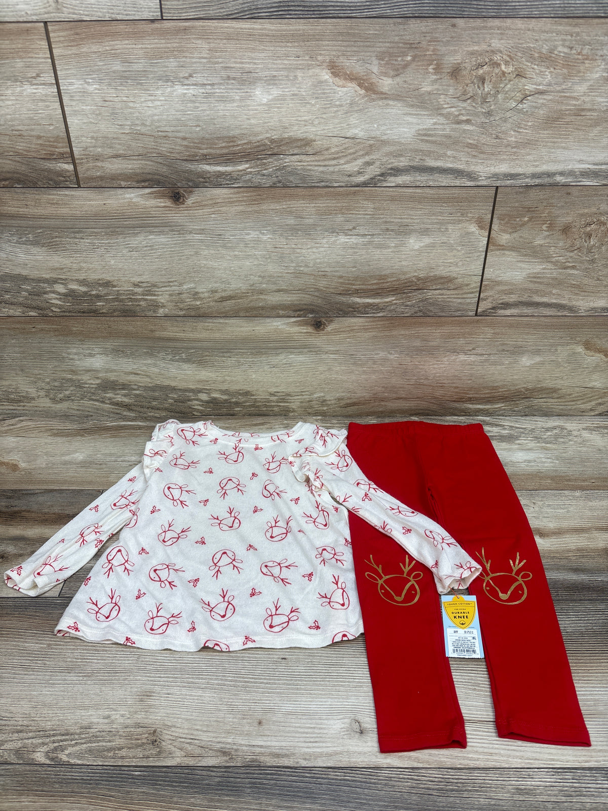 NEW Cat & Jack 2pc Reindeer Top & Leggings Set Cream sz 3T