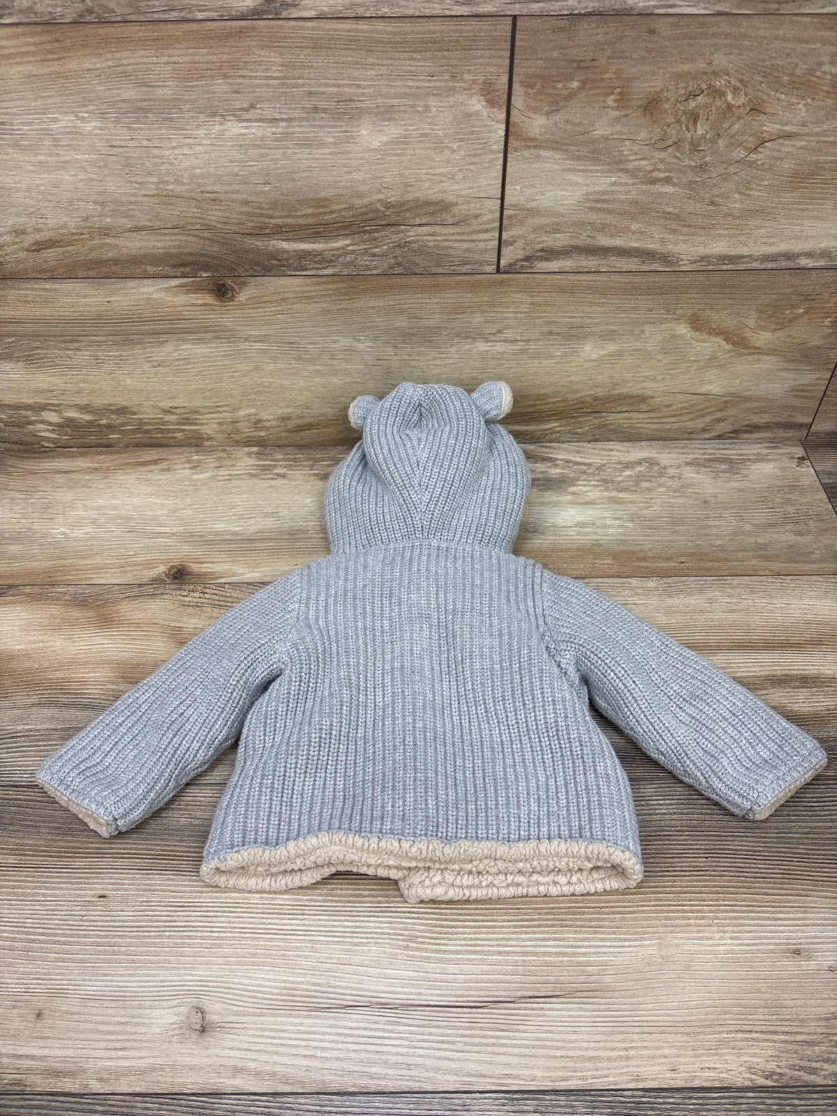 Baby Gap Sherpa Lined Hooded Knit Garter Cardigan Grey sz 6-12m