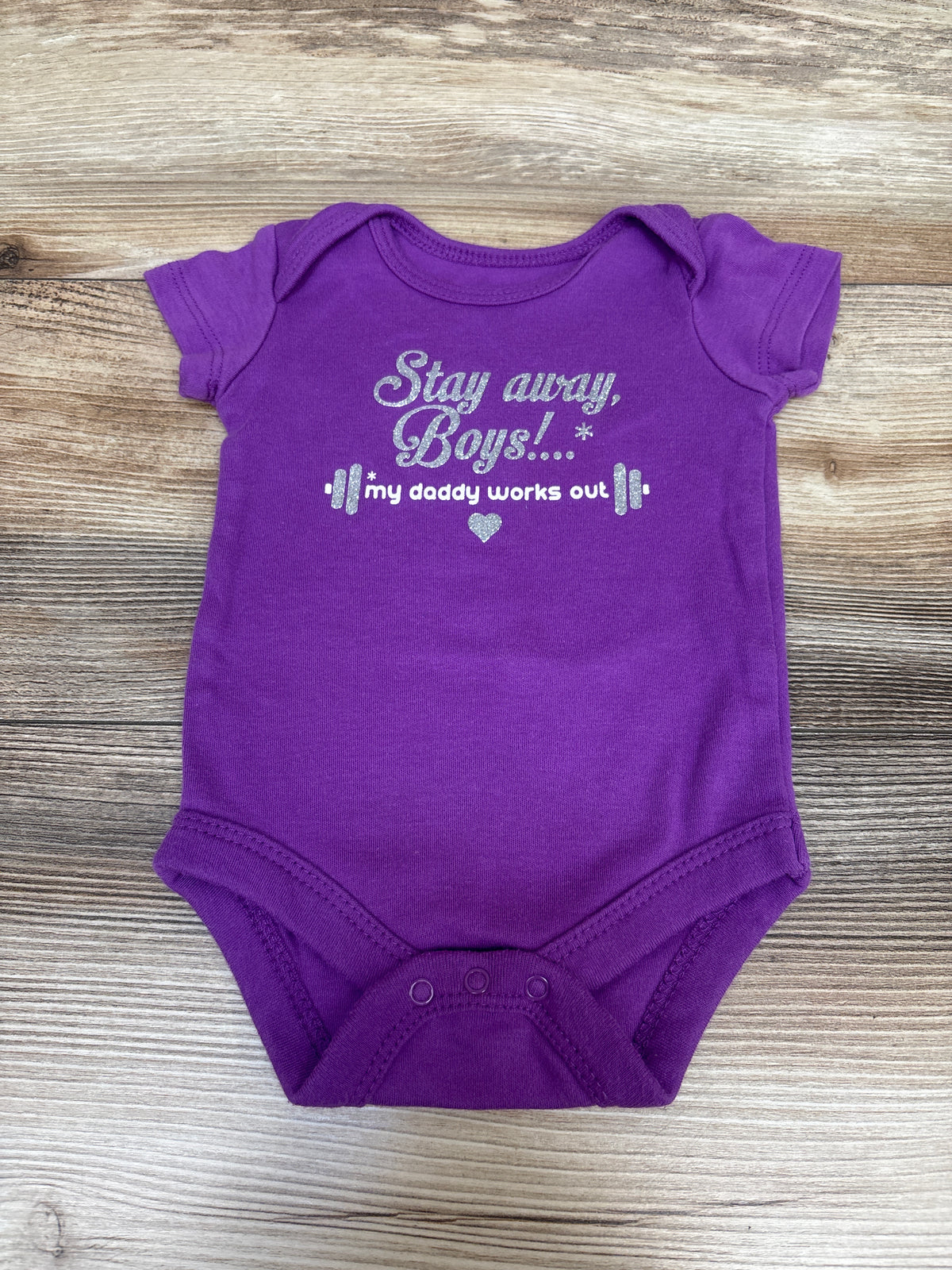 Stay Away Boys... My Daddy Works Out Bodysuit Purple sz 0-3m