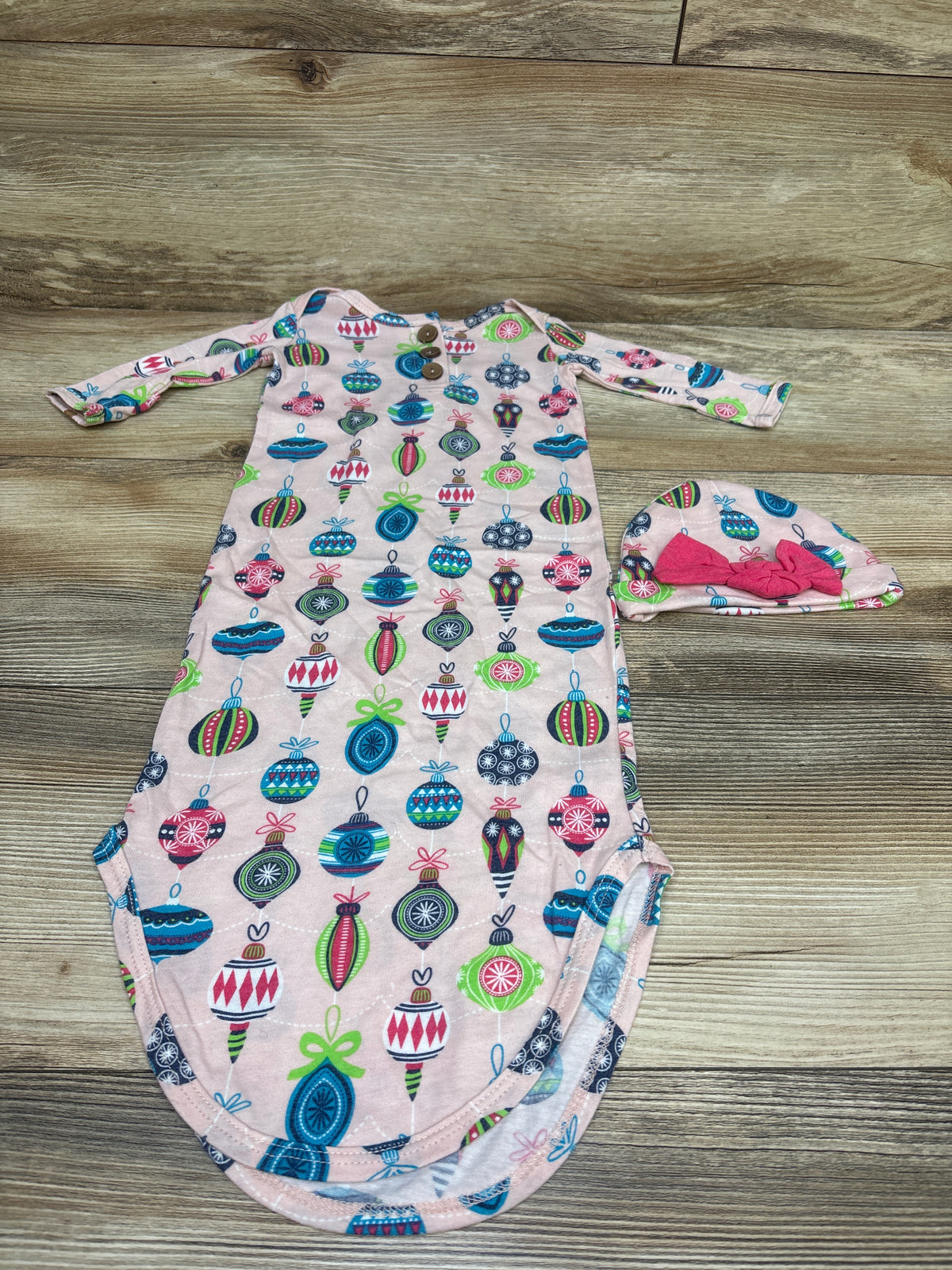 June Marie 2pc Ornament Sleep Gown & Hat Set Pink sz Newborn