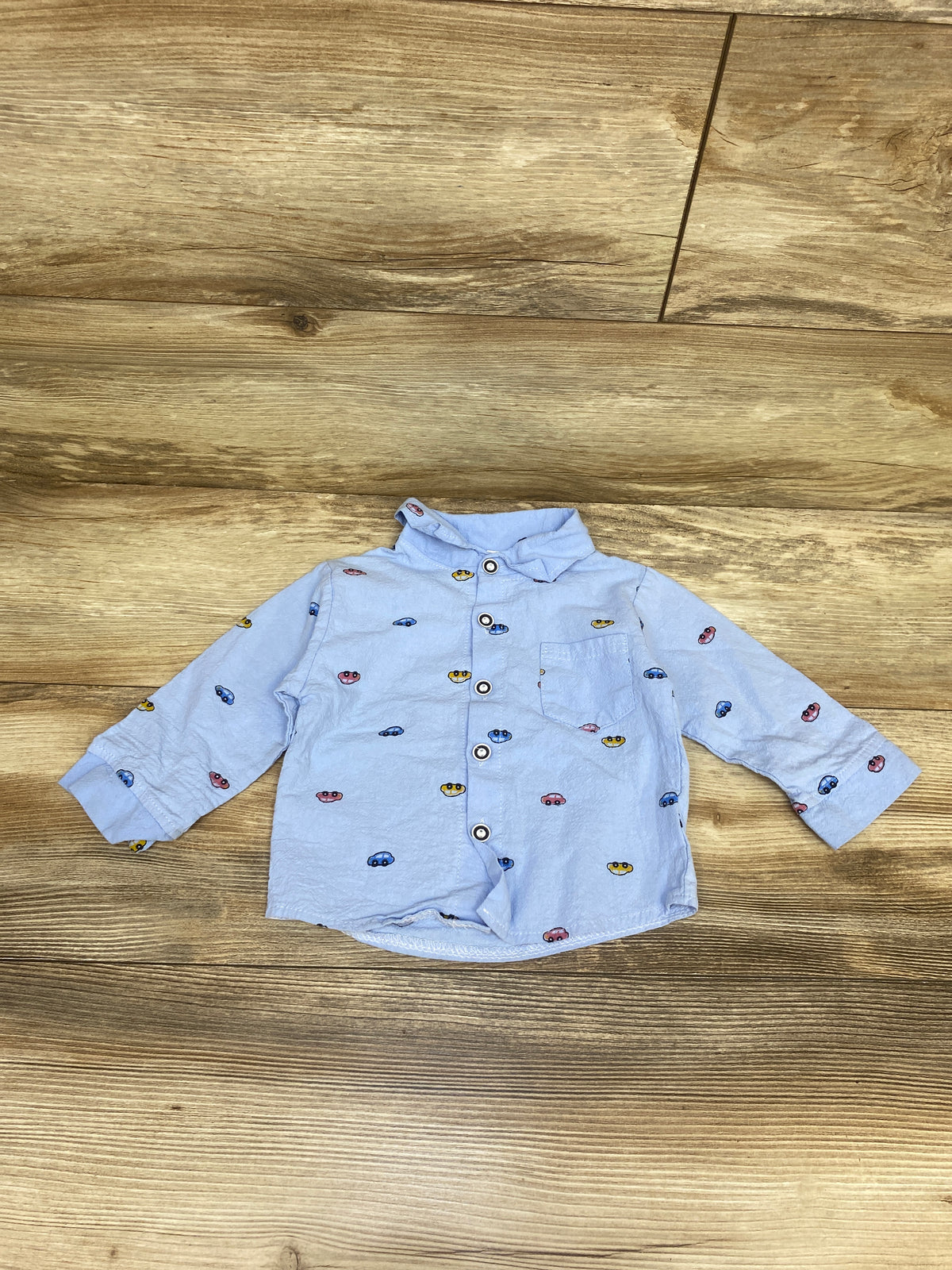 Vehicle Print Button-Up Shirt Blue sz 9-12m