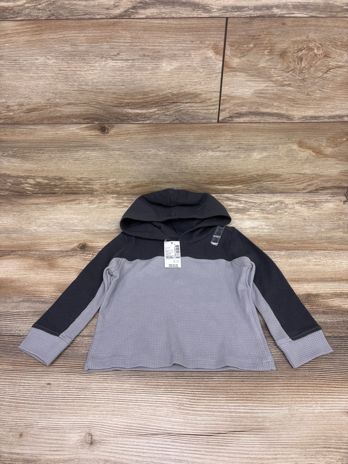 NEW Children's Place Waffle Knit Hooded Shirt Grey sz 18-24m
