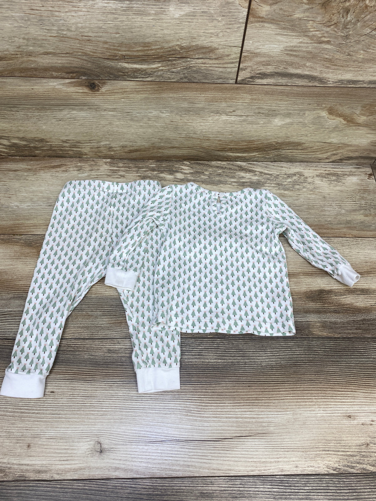 L+H Lila & Hayes 2pc Christmas Tree Ruffle Pajama Set White sz 12-18m