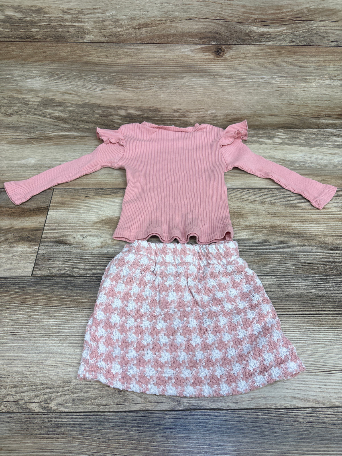 LYHaoo 2pc Ribbed Long Sleeve Shirt & Tweed Skirt Pink sz 12-18m