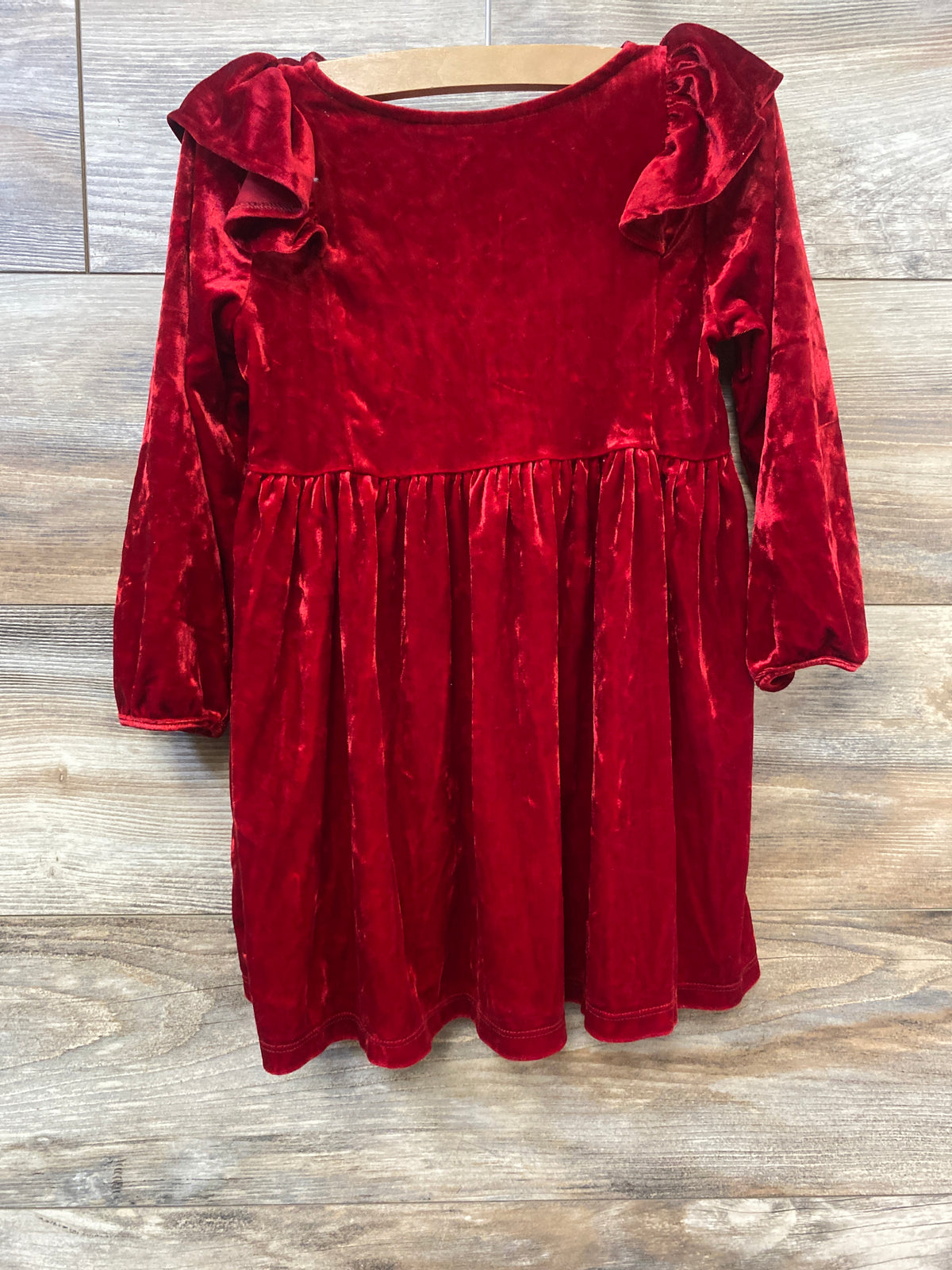 H&M Long Sleeve Crushed Velvet Dress Red sz 3/4T