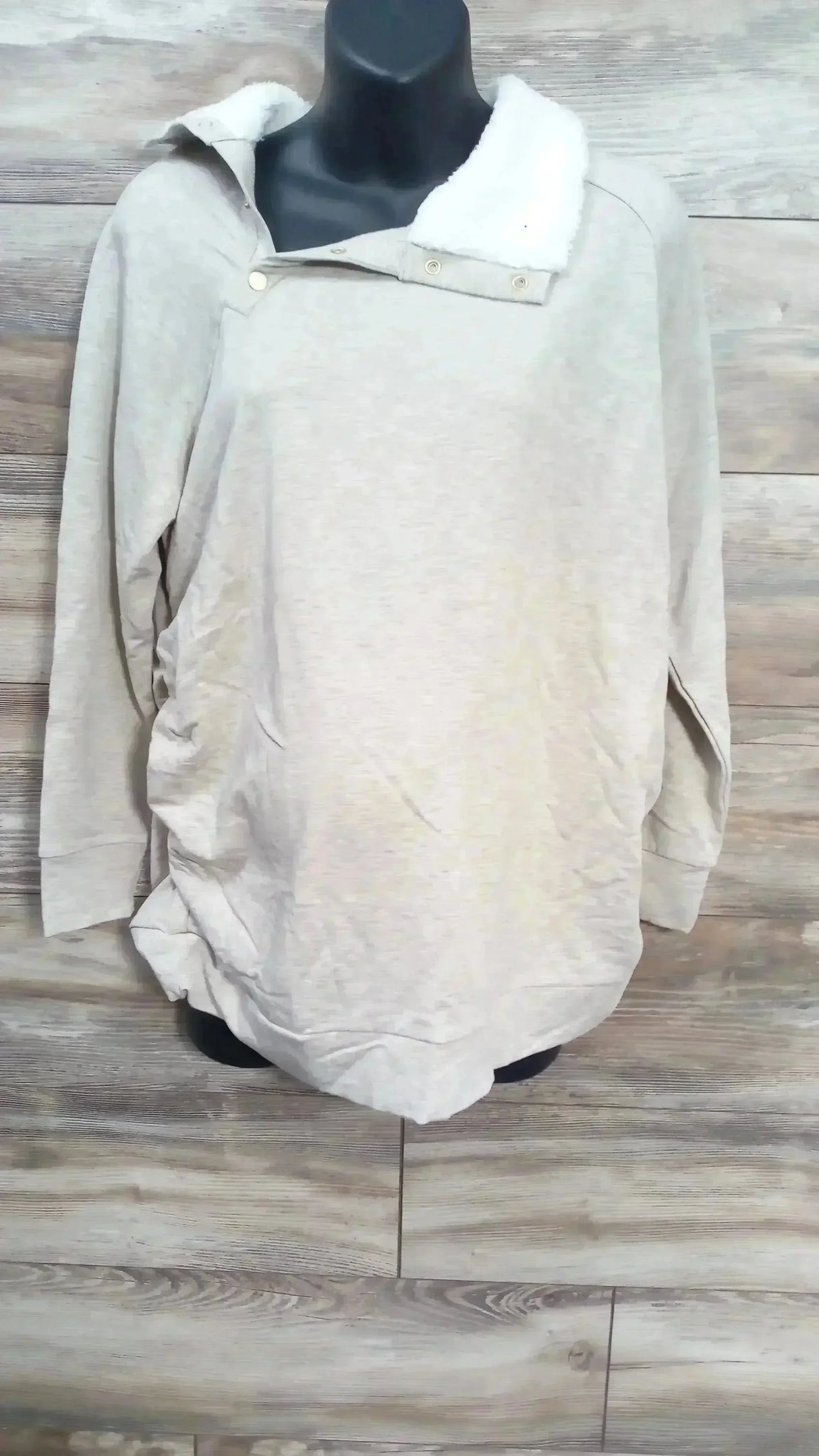 NEW Isabel Maternity Snap Sherpa Collar Oatmeal Sweatshirt sz XL - Me n Mommy To Be