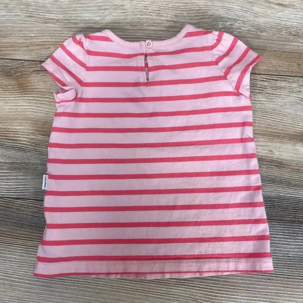 Front view of Baby Gap Striped Shirt sz 6-12m showcasing pink and darker pink horizontal stripes with a wood-grain background