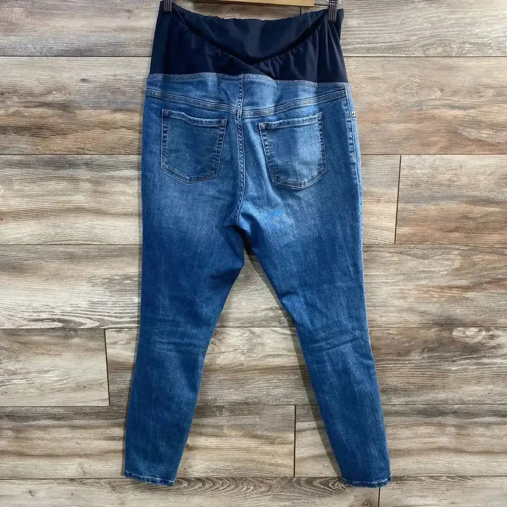 Blue Isabel maternity crossover-panel distressed skinny jeans size 8/Medium with crossover belly panel and knee rips