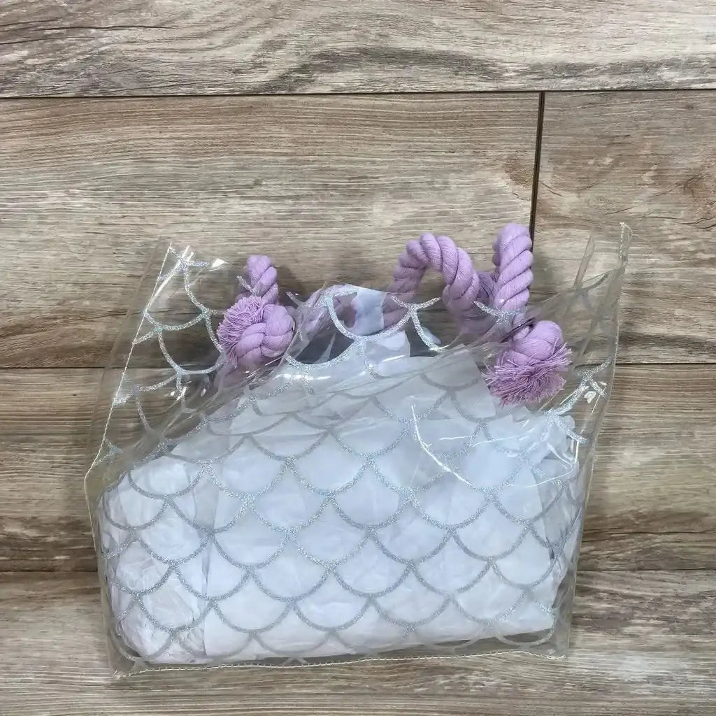 Front view of Cat & Jack clear mermaid purse showing mermaid scale design and detachable strap on white background