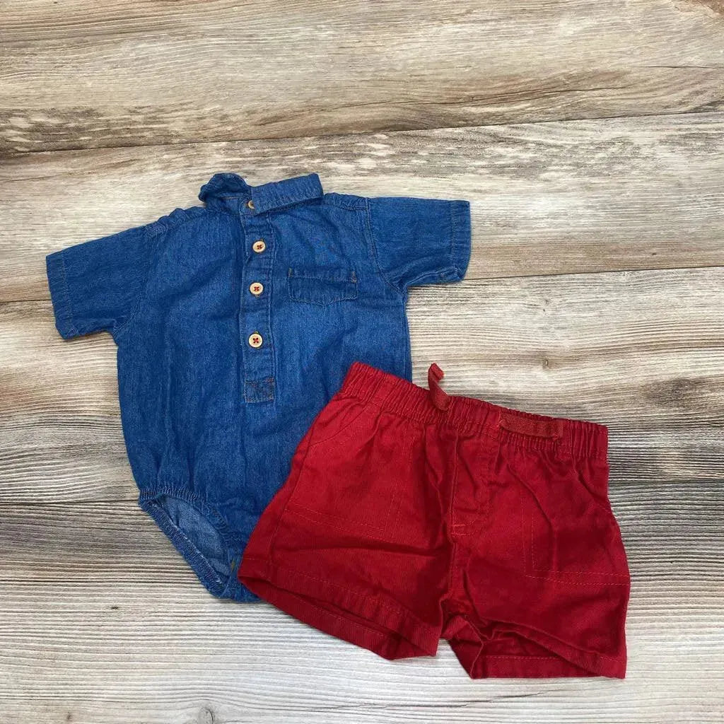 Mick Mack 2pc Chambray Bodysuit & Shorts sz 6-9m - Me 'n Mommy To Be