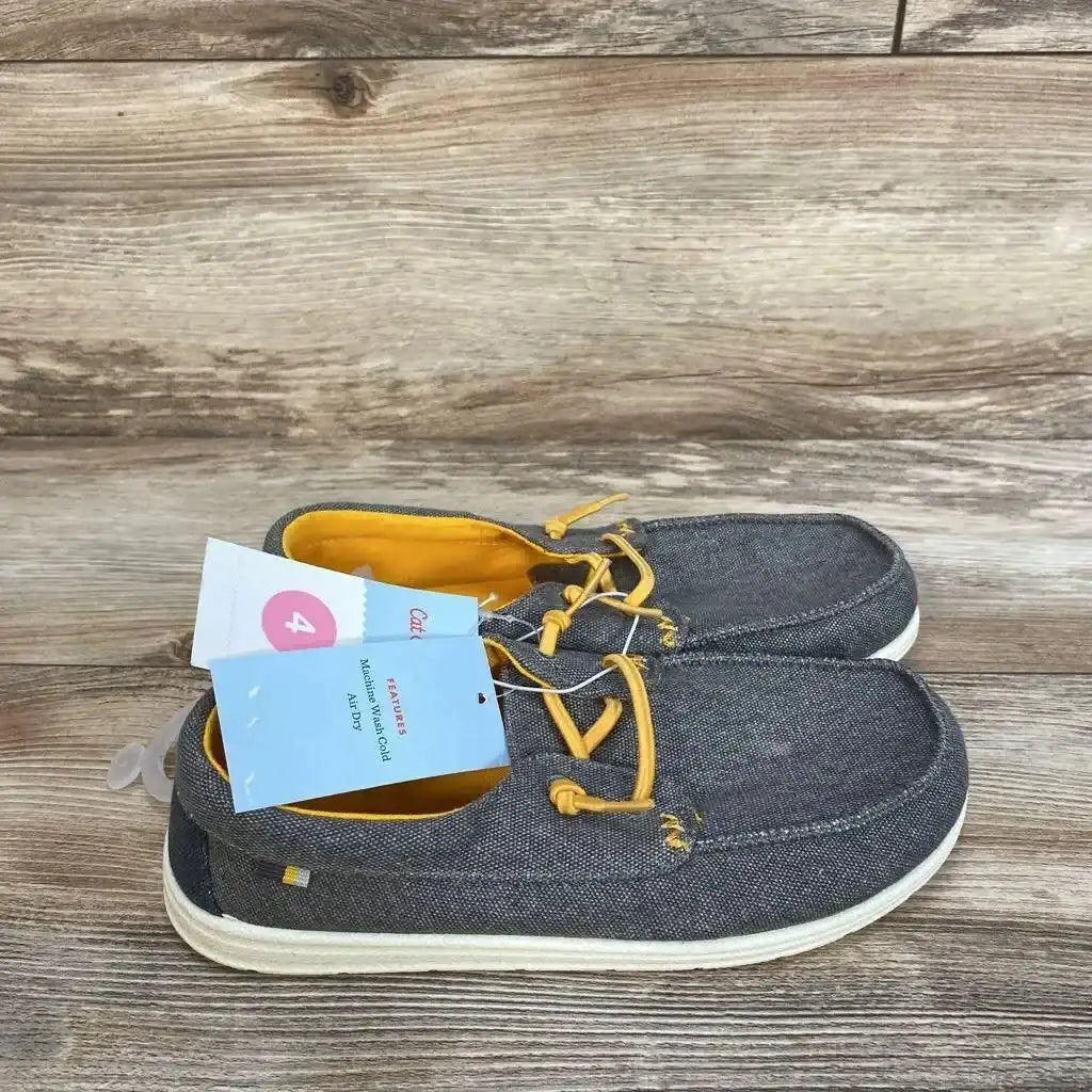 Front view of Cat and Jack Briar toddler slip on sneakers showing grey upper, elastic panels, and white sole on white