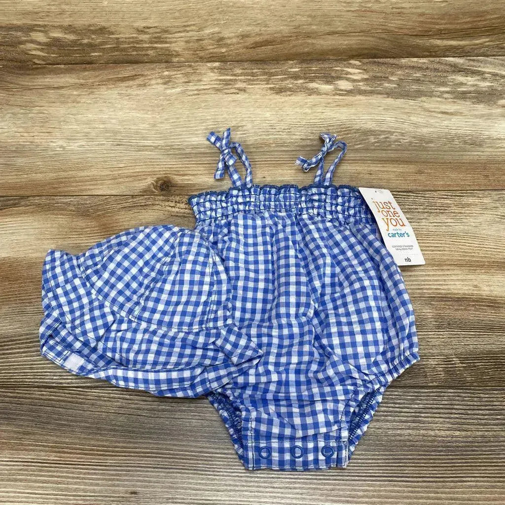 NEW Just One You 2pc Gingham Sunsuit & Hat sz NB - Me 'n Mommy To Be