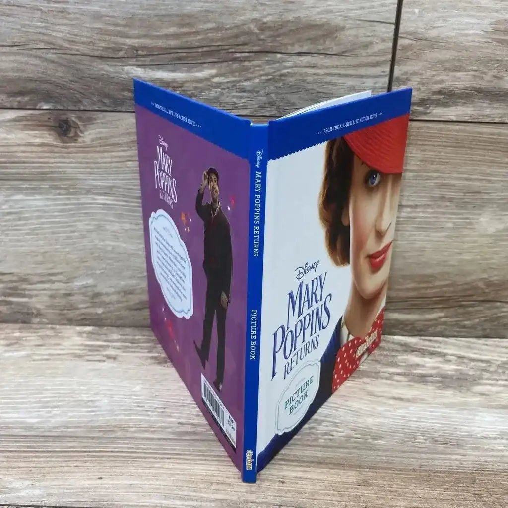 Front view of Mary Poppins Returns hardcover book showcasing illustrated cover art and title with white background