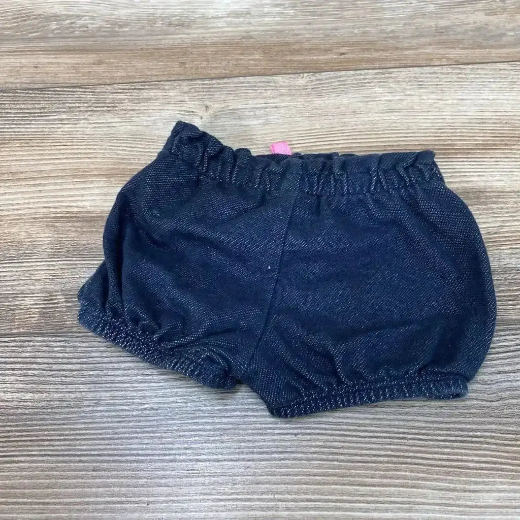 Front view of navy Jumping Beans baby shorts size 3 months showing elastic waistband and cuffed legs on white background