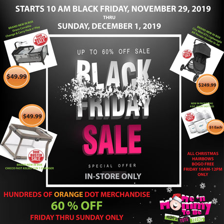 Promotional poster showing Black Friday Sale with up to 60 percent off, in-store only, Nov 29–Dec 1, 2019