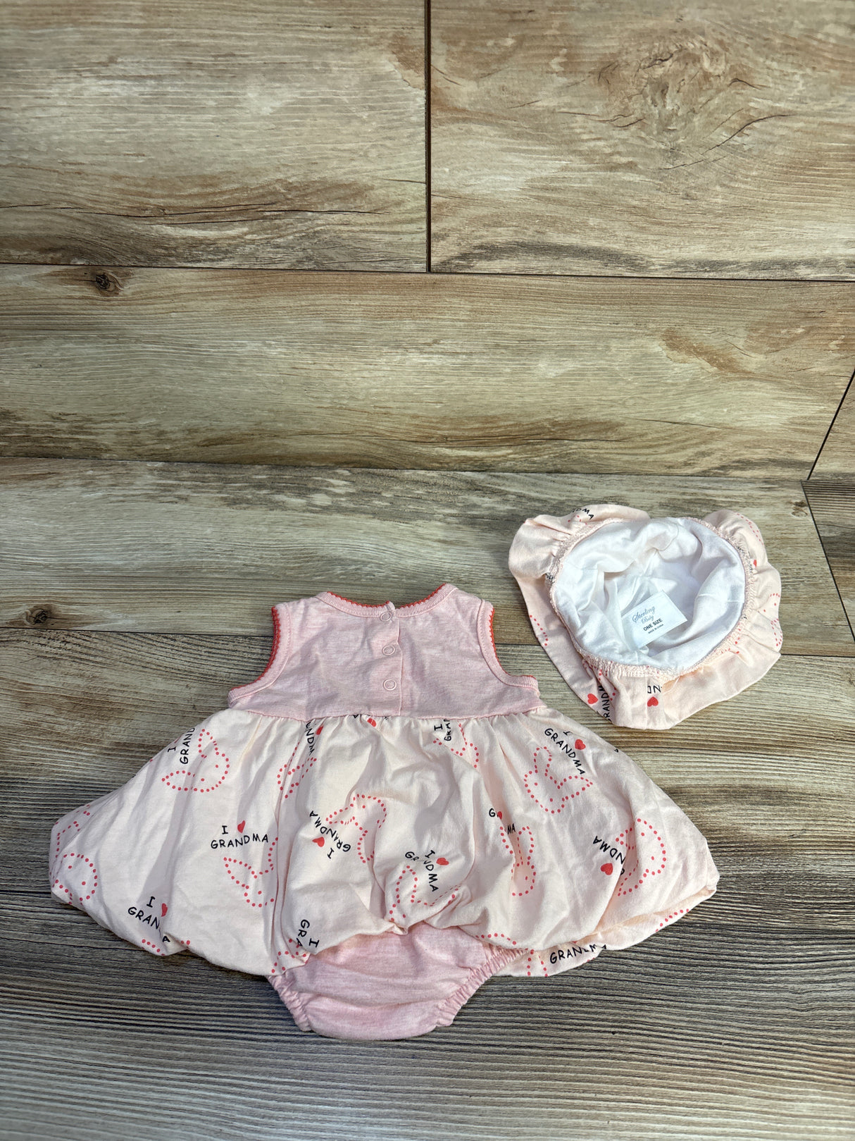 Sterling Baby 2pc I Love Grandma Bodysuit Dress & Hat Set Pink sz 3m