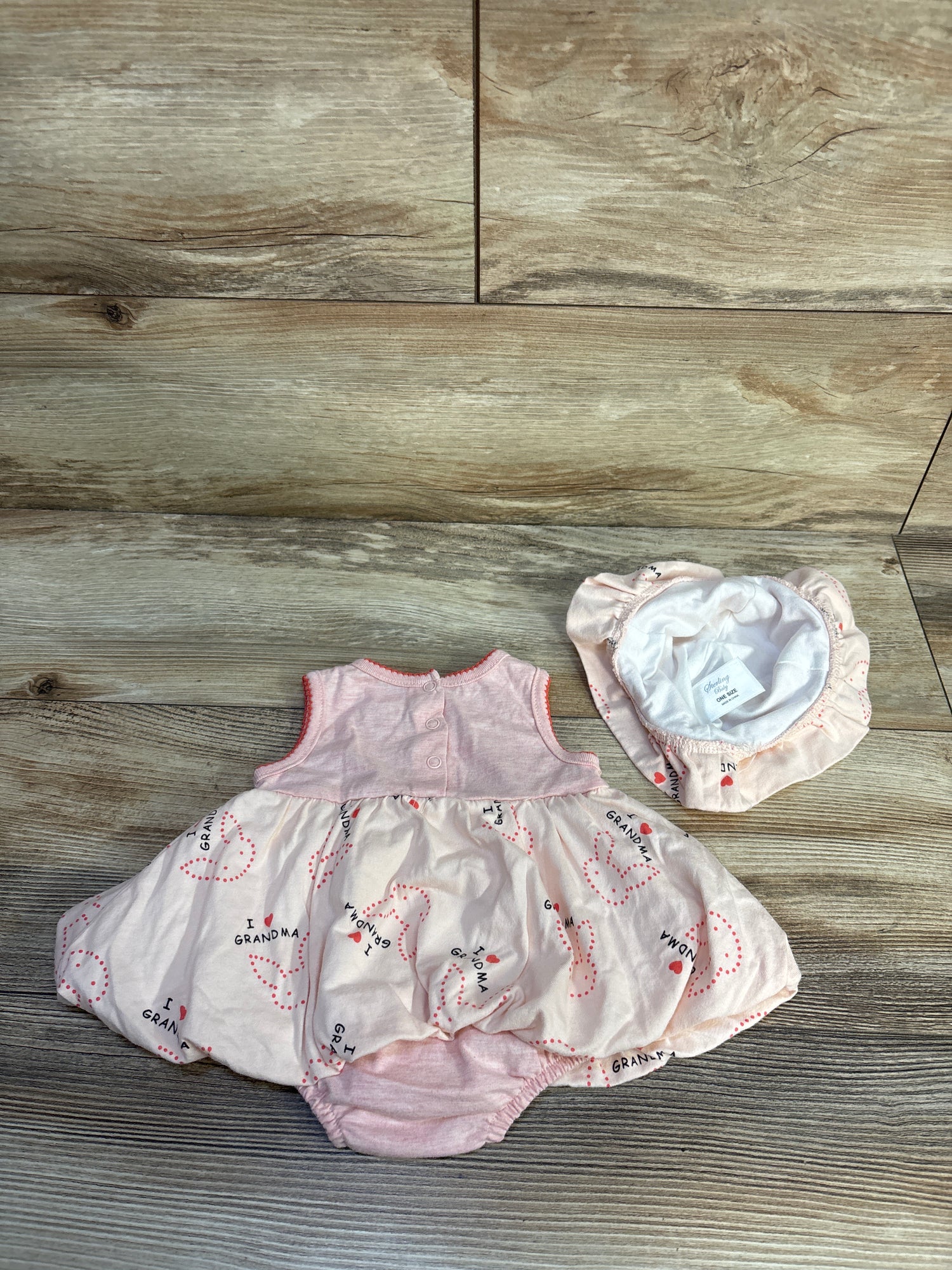 Sterling Baby 2pc I Love Grandma Bodysuit Dress & Hat Set Pink sz 3m
