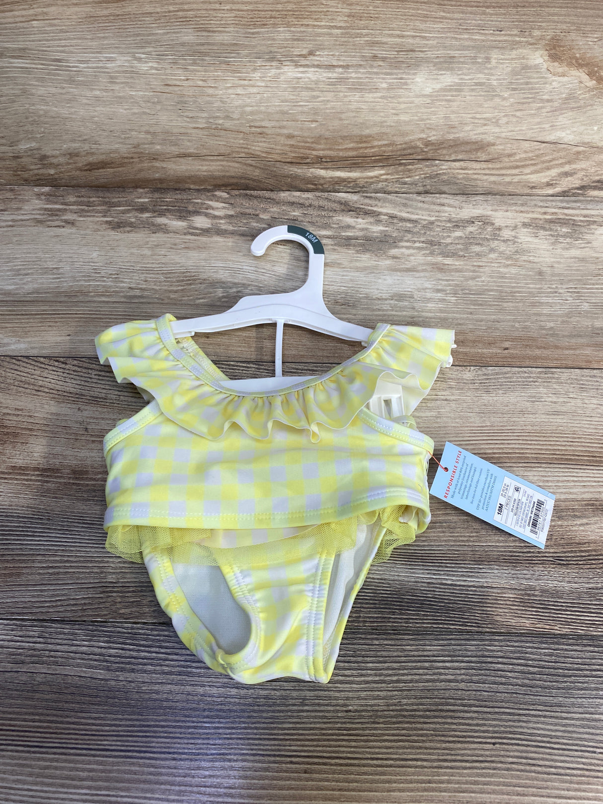 NEW Cat & Jack 2pc Gingham Swimsuit Set Yellow sz 18m