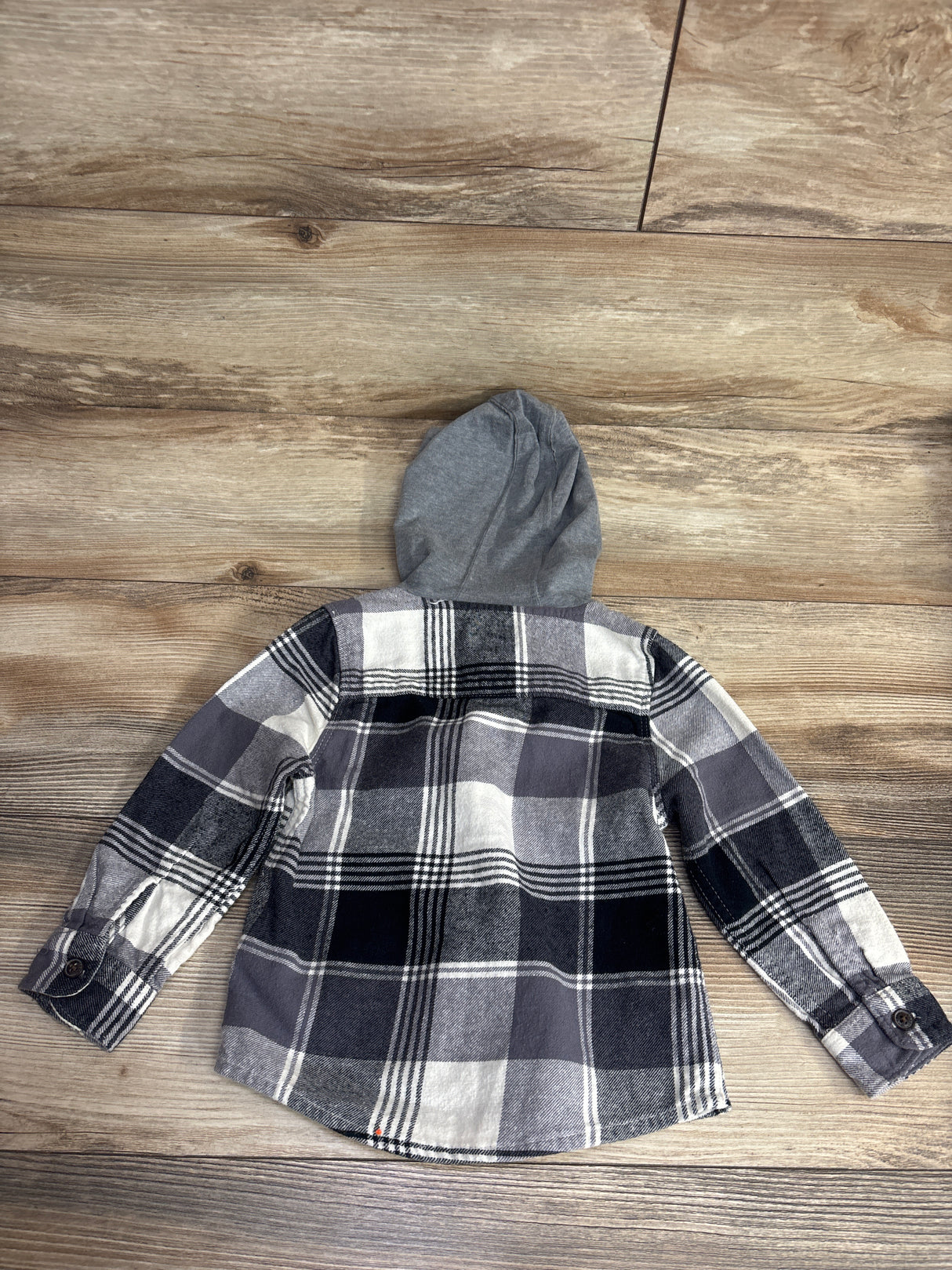 OshKosh Plaid Button Up Hooded Flannel Black sz 24m