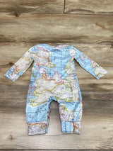 Map Print Coverall Blue sz 3-6m