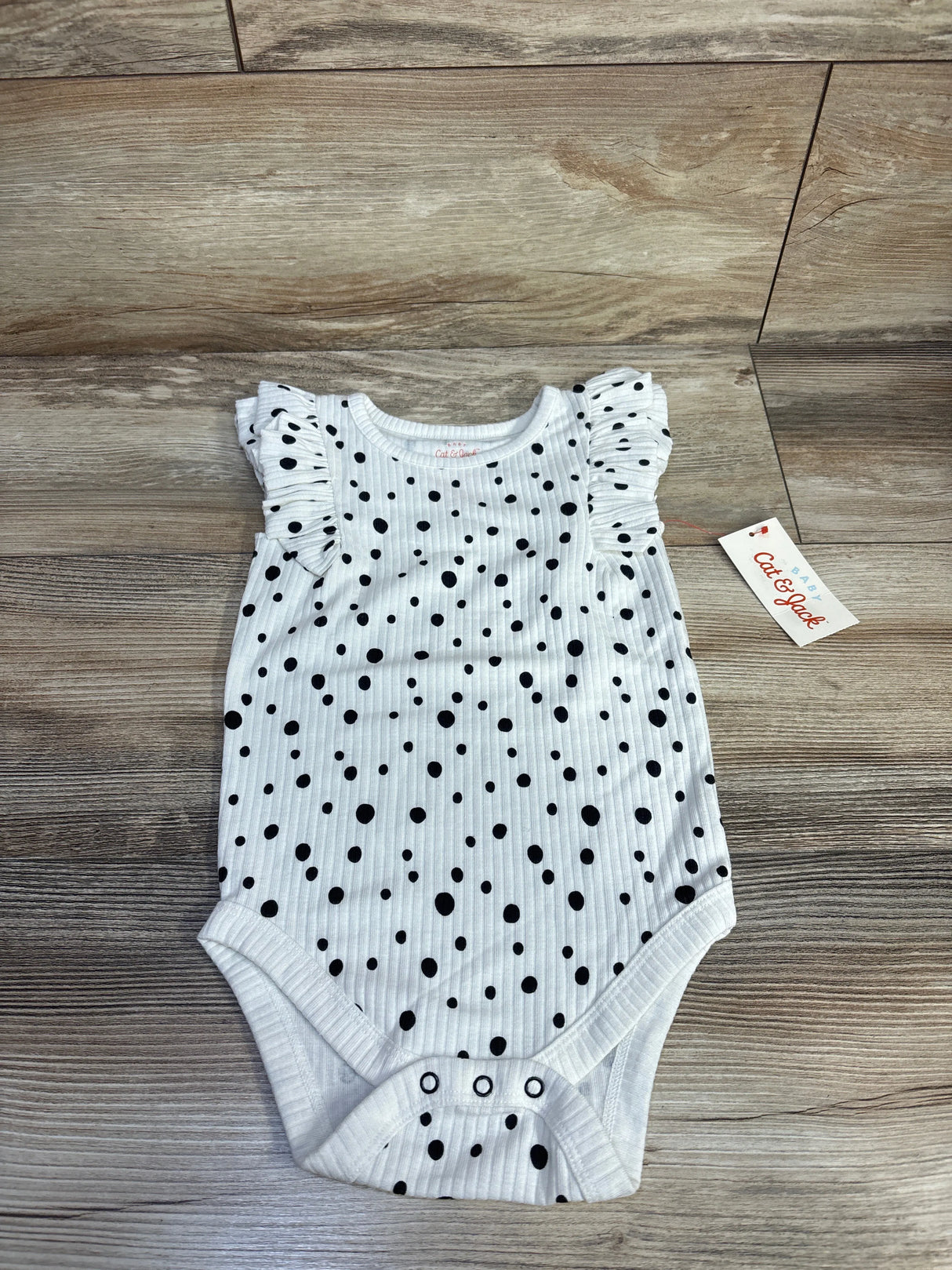 NEW Cat & Jack Ribbed Flitter Sleeve Polka Dot Bodysuit White sz 178m