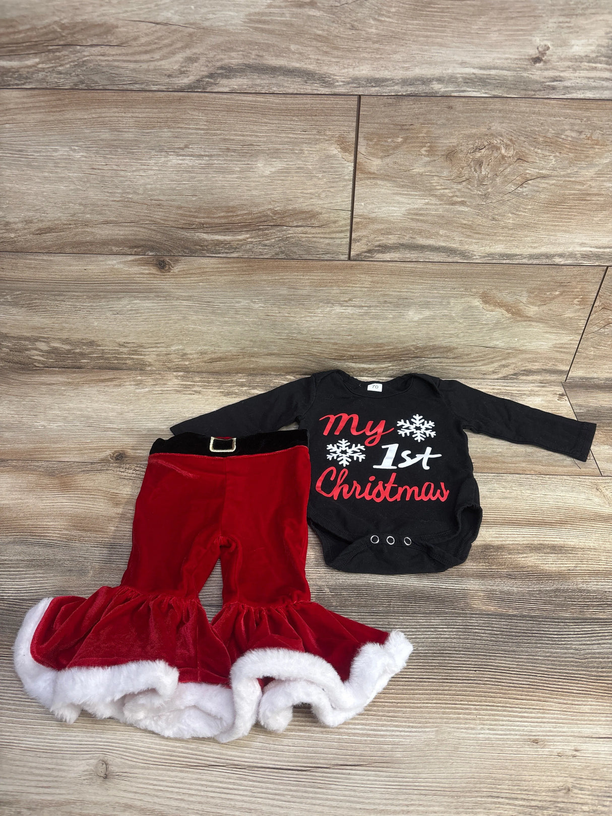 2pc My First Christmas Bodysuit & Wide Leg Bottoms Set Black sz 6-9m