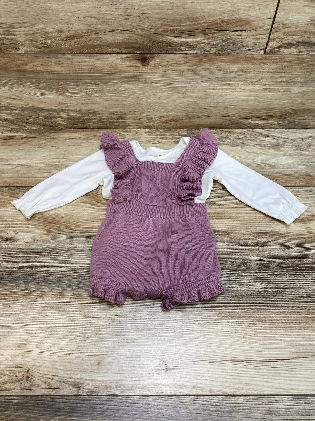 Cat & Jack 2pc Bodysuit & Knit Ruffle Romper Set White/Purple sz 6-9m