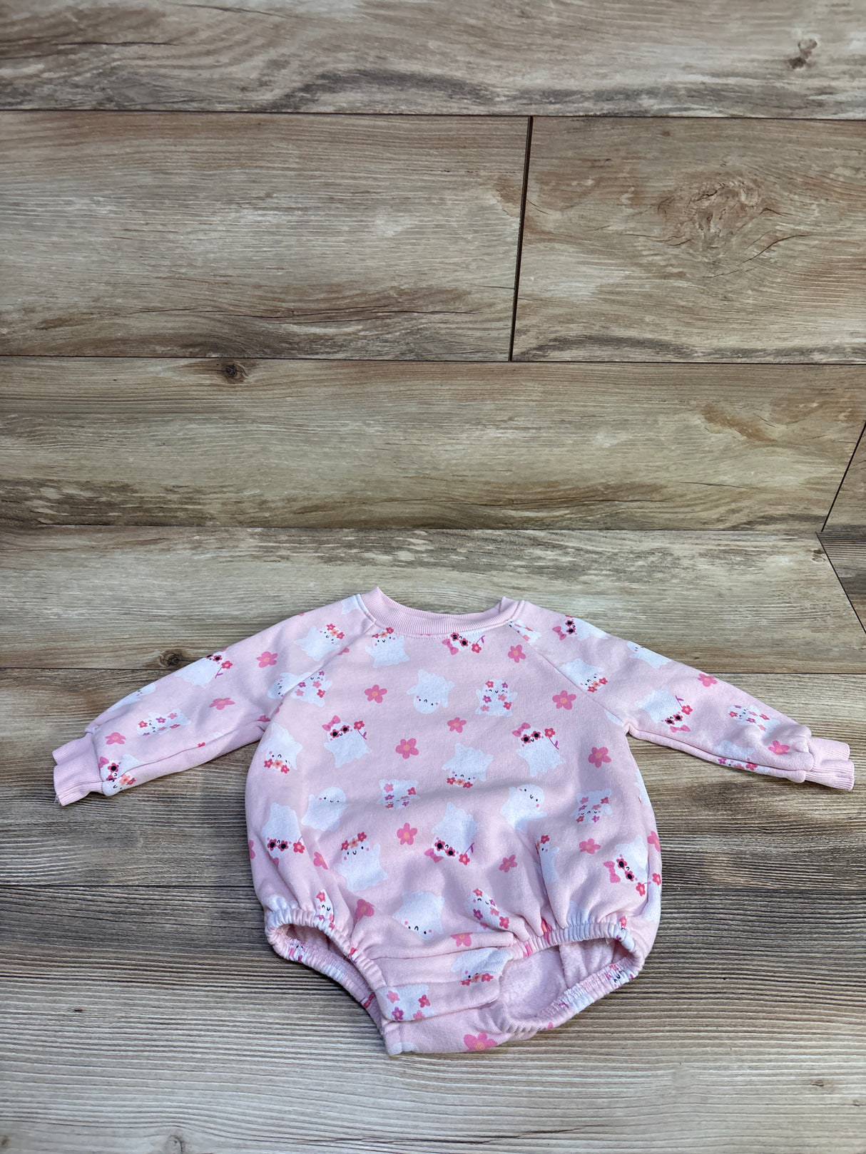 Old Navy Ghost Print Sweatshirt Bubble Romper Pink sz 6-12m