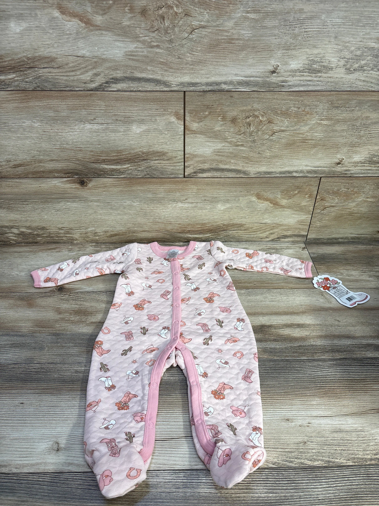 NEW Little Beginnings Quilted Cowgirl Print Sleeper Pink sz 6-9m