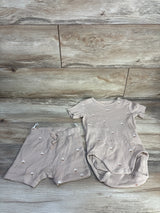 H&M Organic 2pc Ribbed Bodysuit & Shorts Set Brown sz 18m