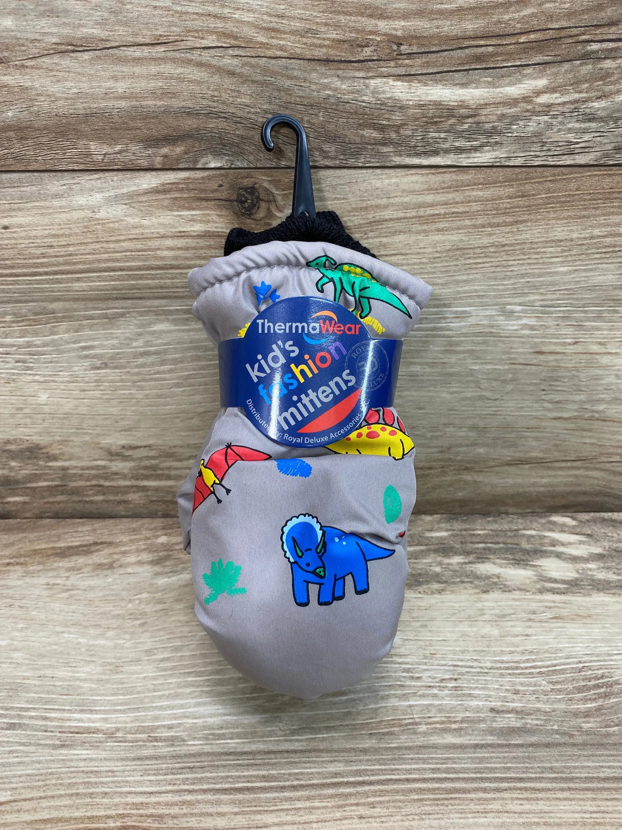 NEW ThermaWear Kid's Lt. Grey Ski Dinosaur Mittens