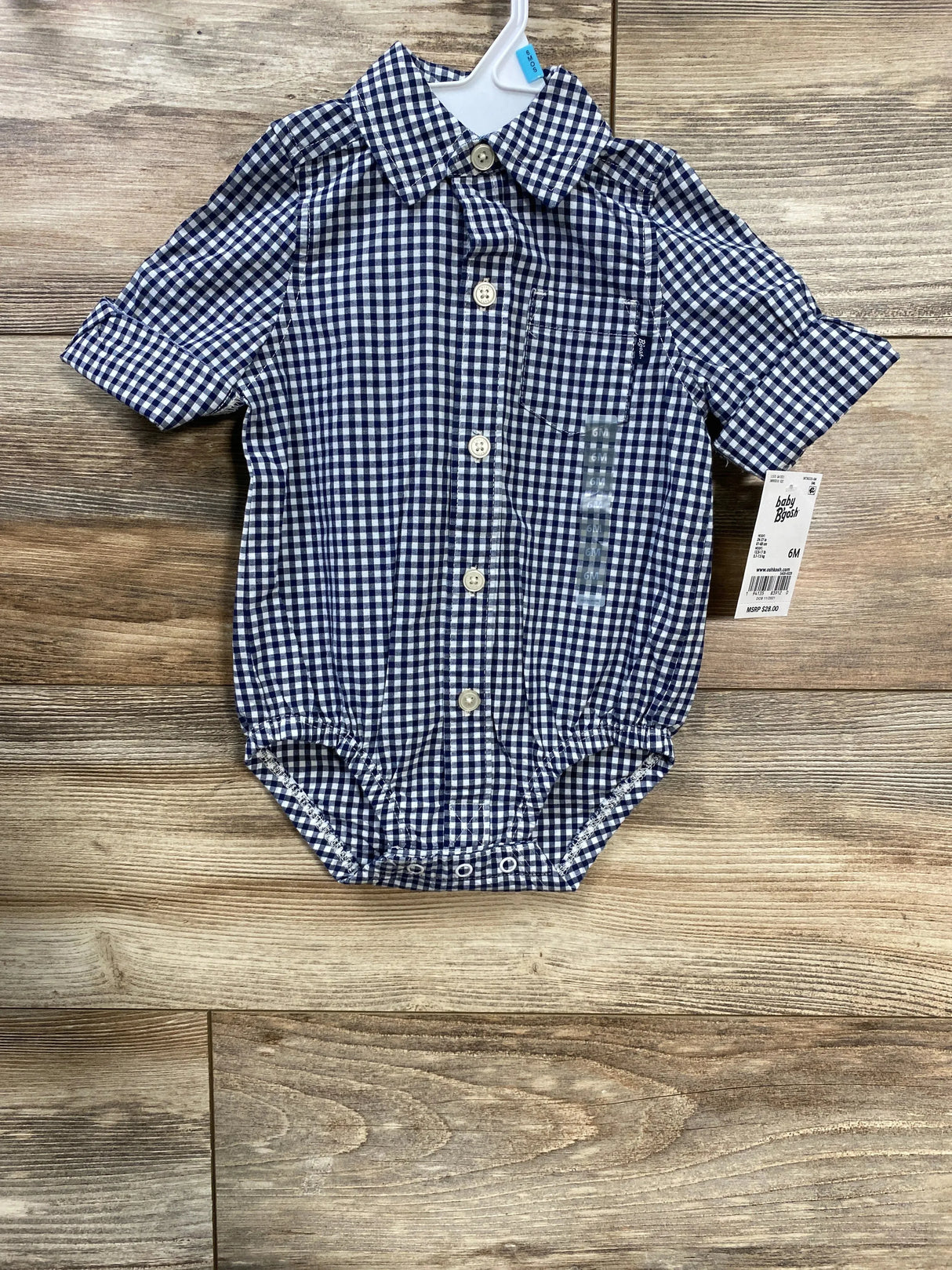 NEW OshKosh Gingham Button-Up Bodysuit Navy sz 6m