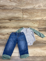 OshKosh 2pc Waffle Knit Hooded Bodysuit Set Grey sz 18m