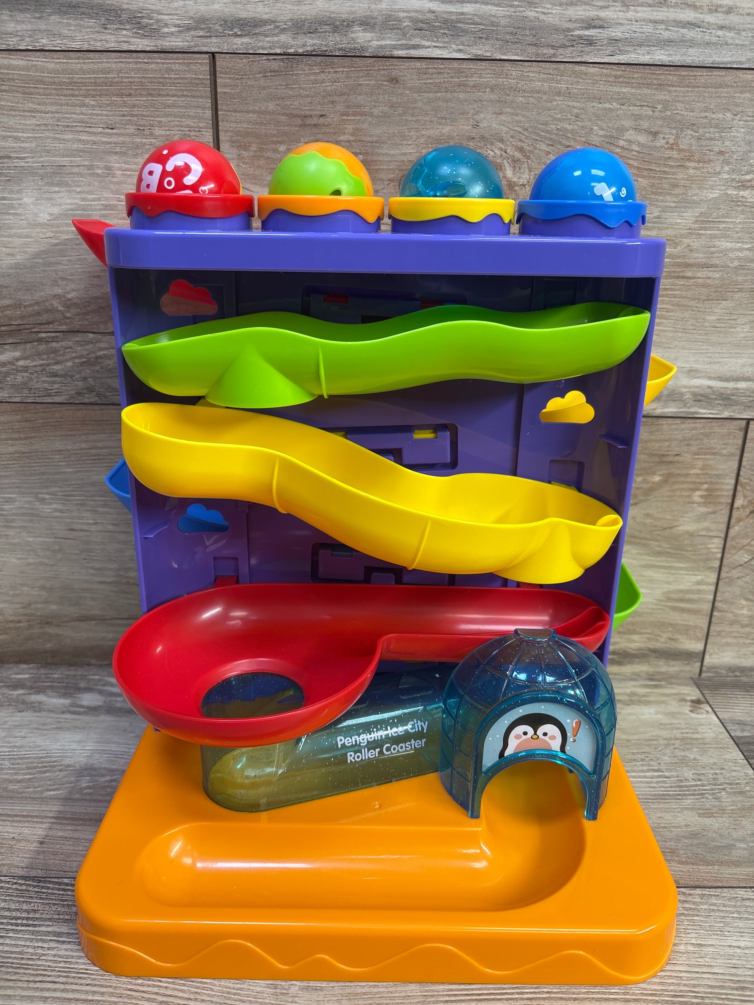 Hahaland 2-in-1 Montessori Penguin Ice City Pound a Ball & Car Ramp