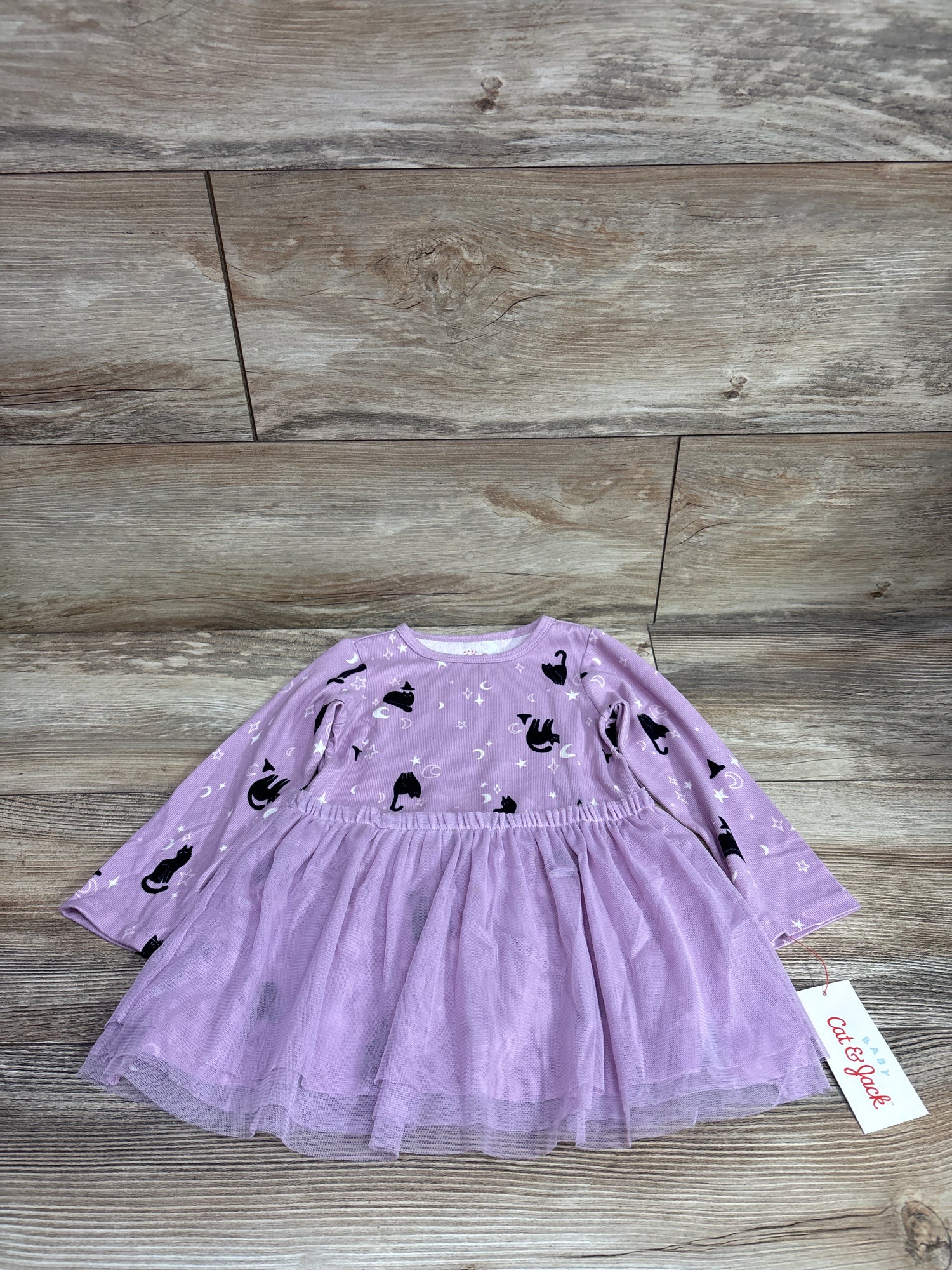 NEW Cat & Jack Halloween Cat Witch Long Sleeve Tulle Dress Purple sz 18m