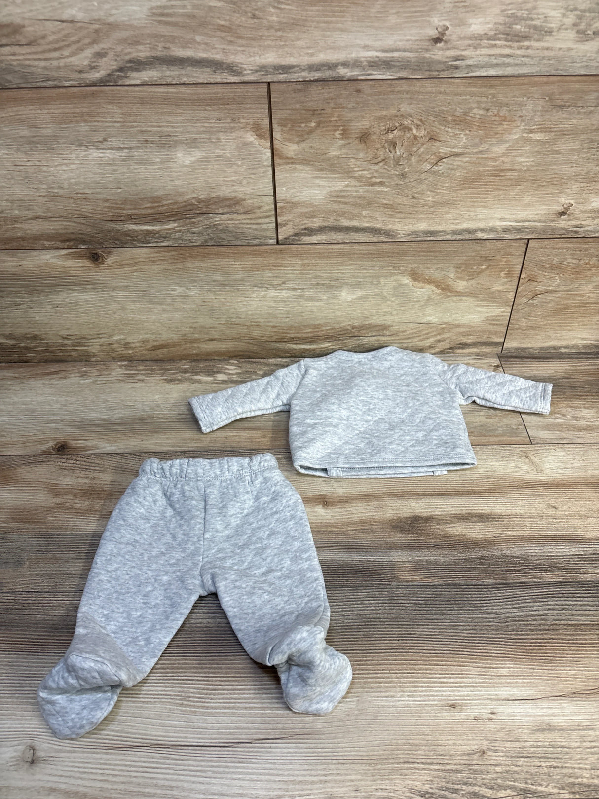 First Impressions 2pc Quilted Shirt & Footed Pants Set Grey sz Newborn