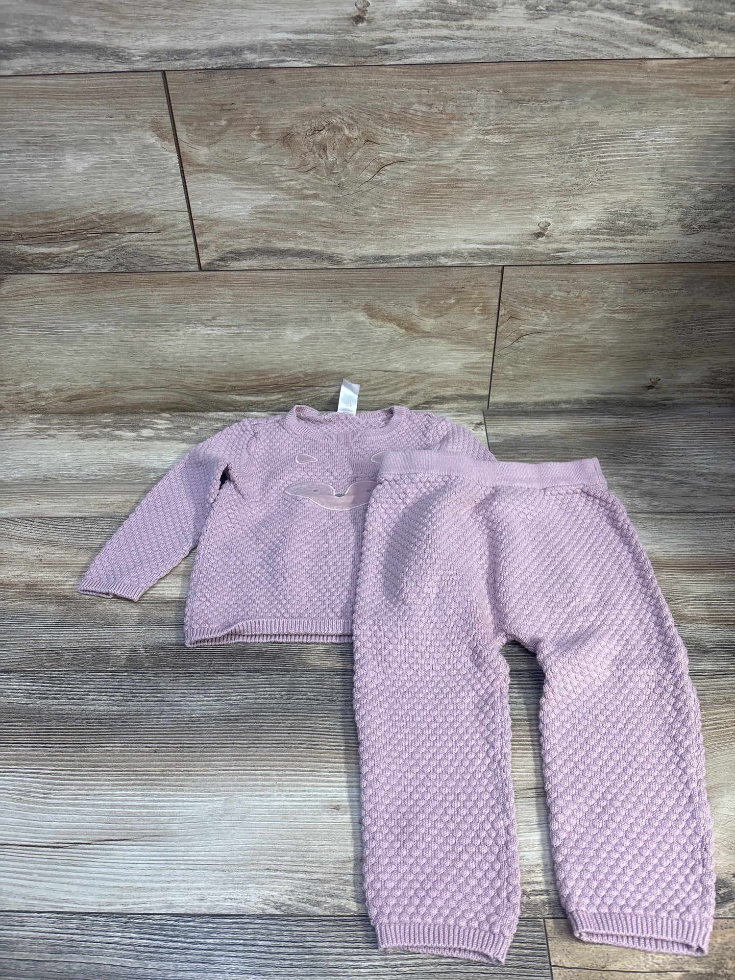 Carter's 2pc Knit Fox Shirt & Pants Set Pink sz 24m