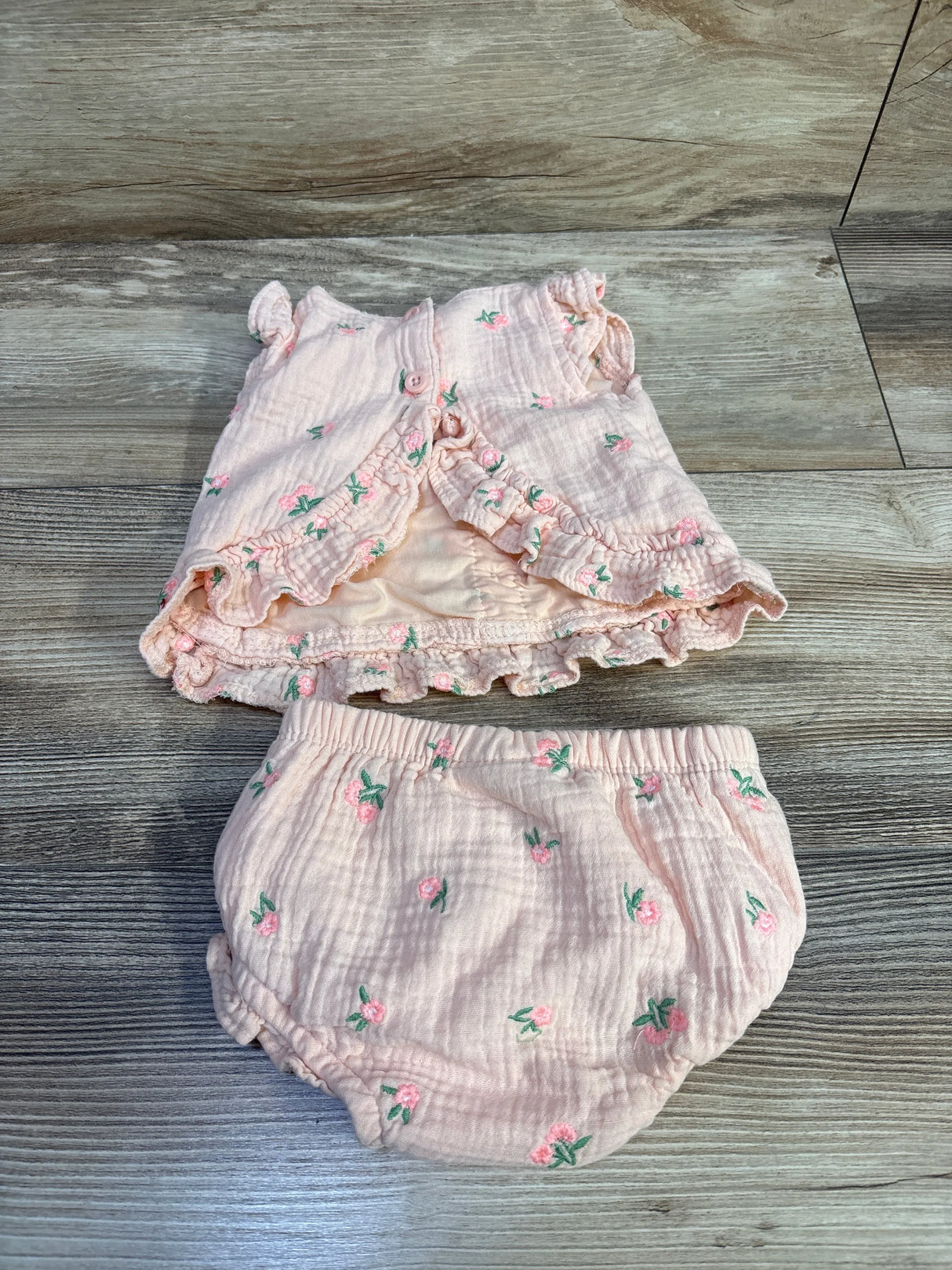 Nicole Miller 2pc Gauze Button-Front Peplum Top & Bloomers Set Peach sz 3/6m