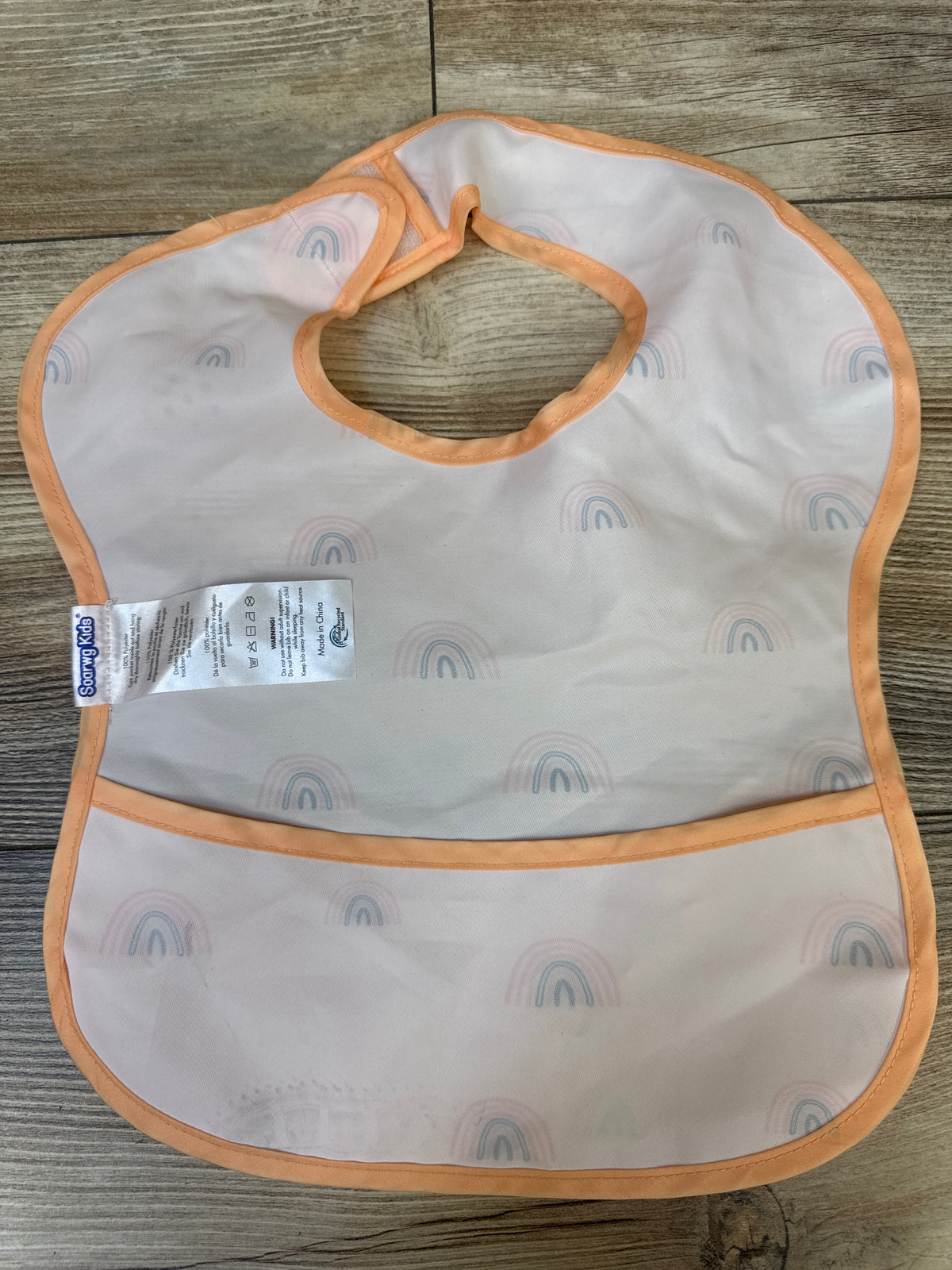 Soarwg Waterproof Bib with Crumb Catcher Pocket, Orange 3-24m