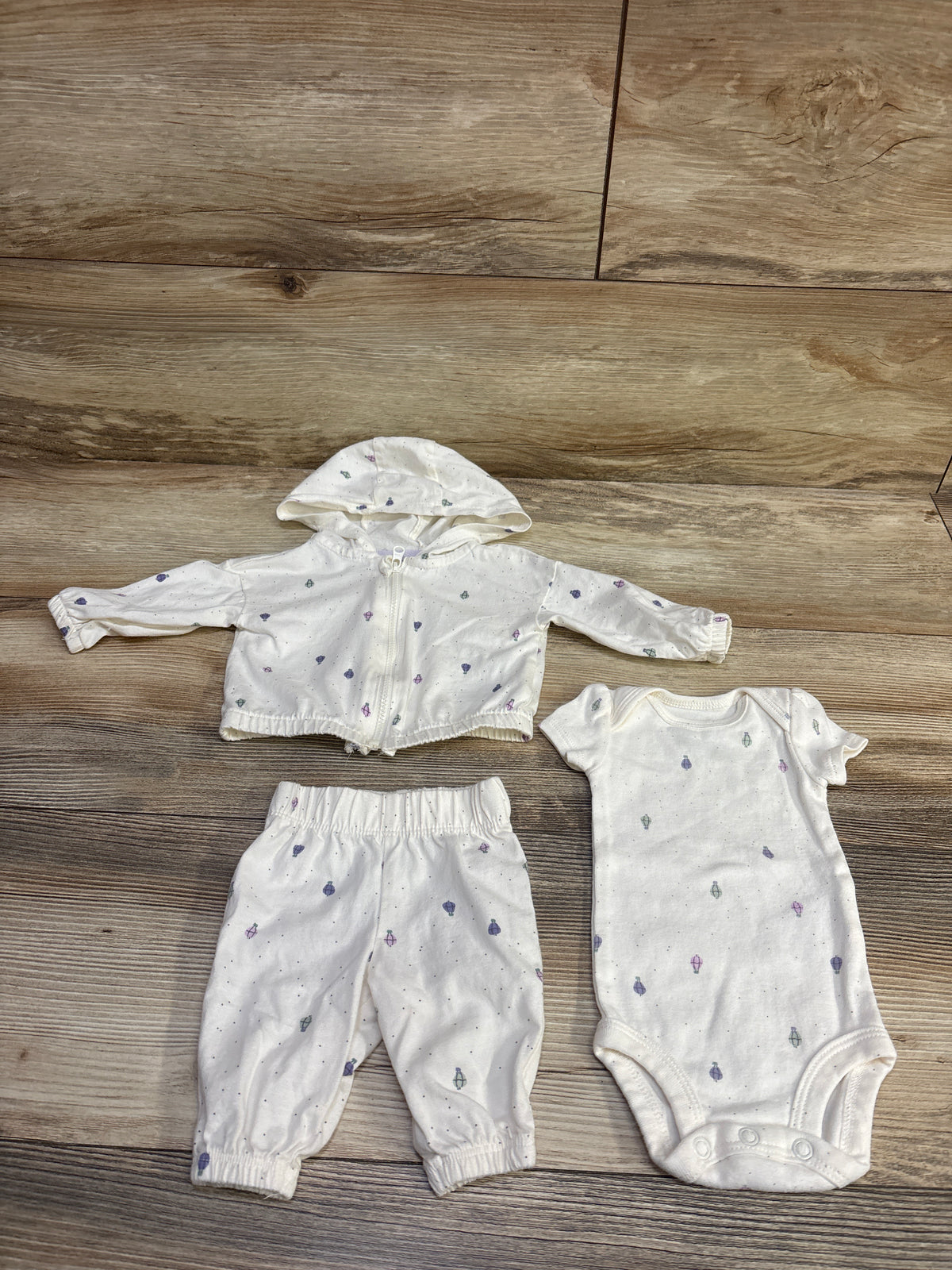 Carter's 3pc Zip-Up Jacket, Bodysuit, & Pants Set White sz Newborn