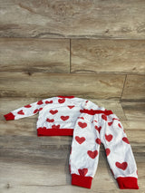 2pc Waffle Knit Heart Shirt & Bottoms Set White sz 6-12m