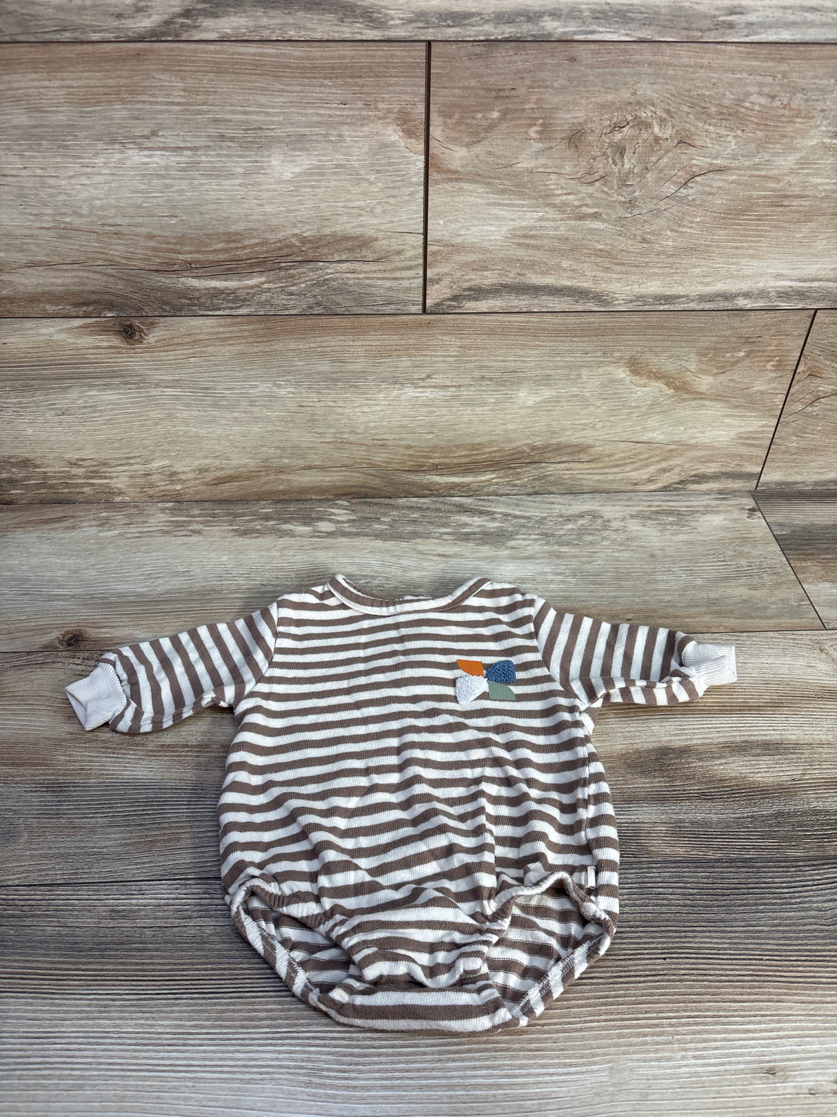 Easy Peasy Striped Sweatshirt Bubble Romper Beige sz 0-3m