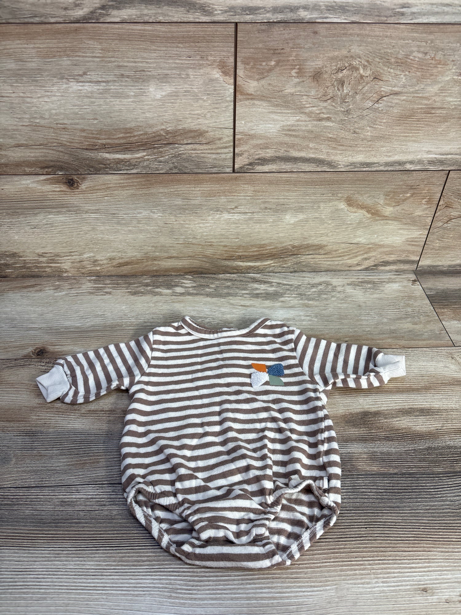 Easy Peasy Striped Sweatshirt Bubble Romper Beige sz 0-3m