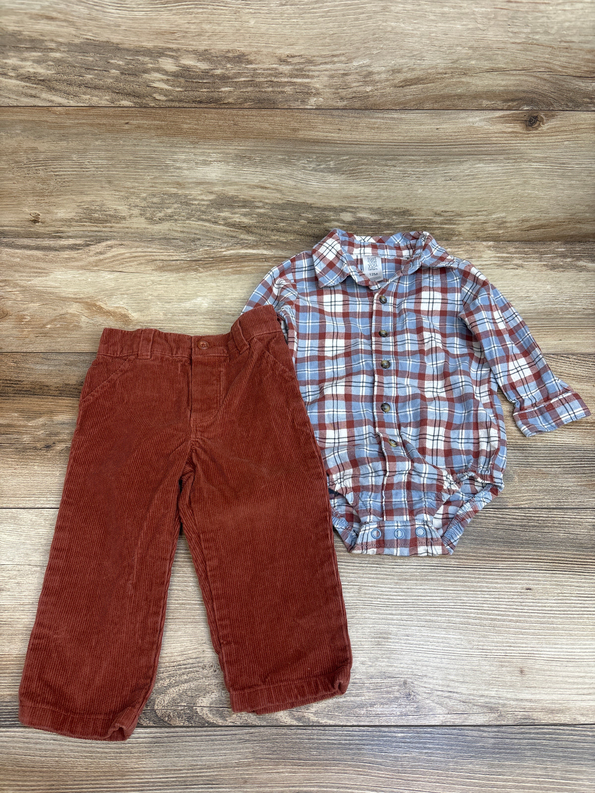 Just One You 2pc Flannel Bodysuit & Corduroy Pants Blue sz 12m