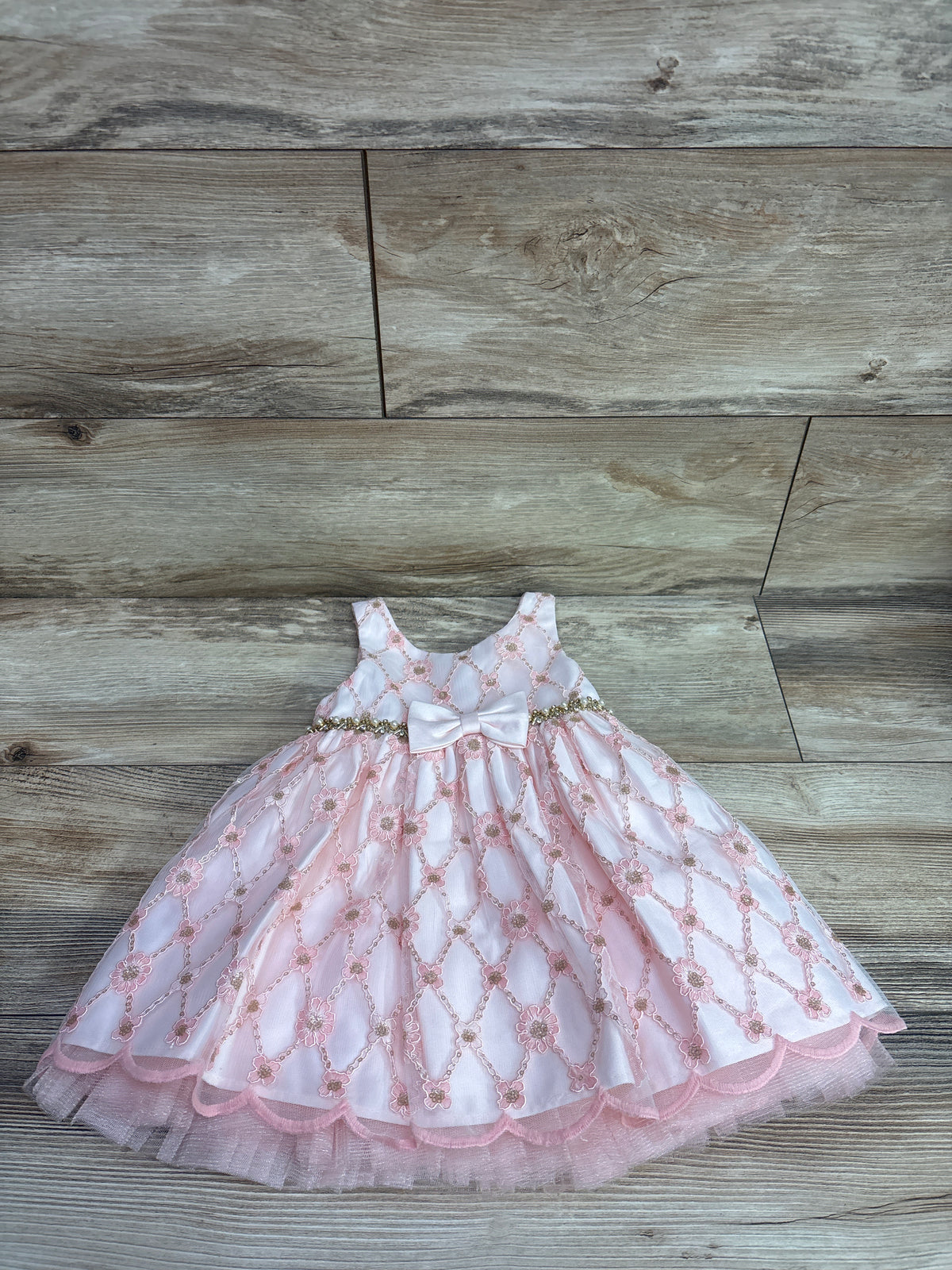 NWOT Couture Princess 2pc Floral Golden Accent Dress & Bloomers Pink sz 24m
