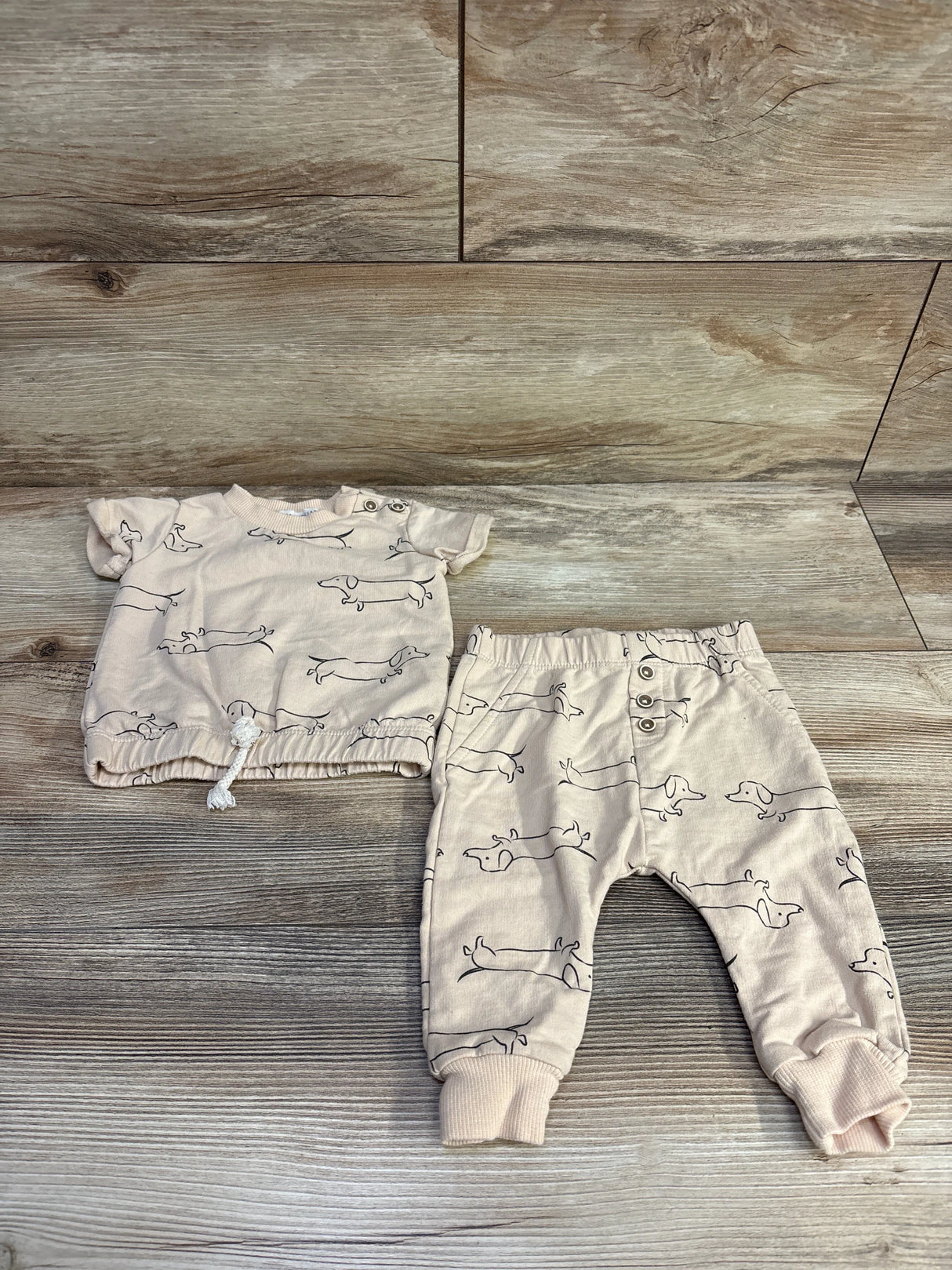 Rabbit Bear 2pc Dog Print Shirt & Pants Set Cream sz 3-6m