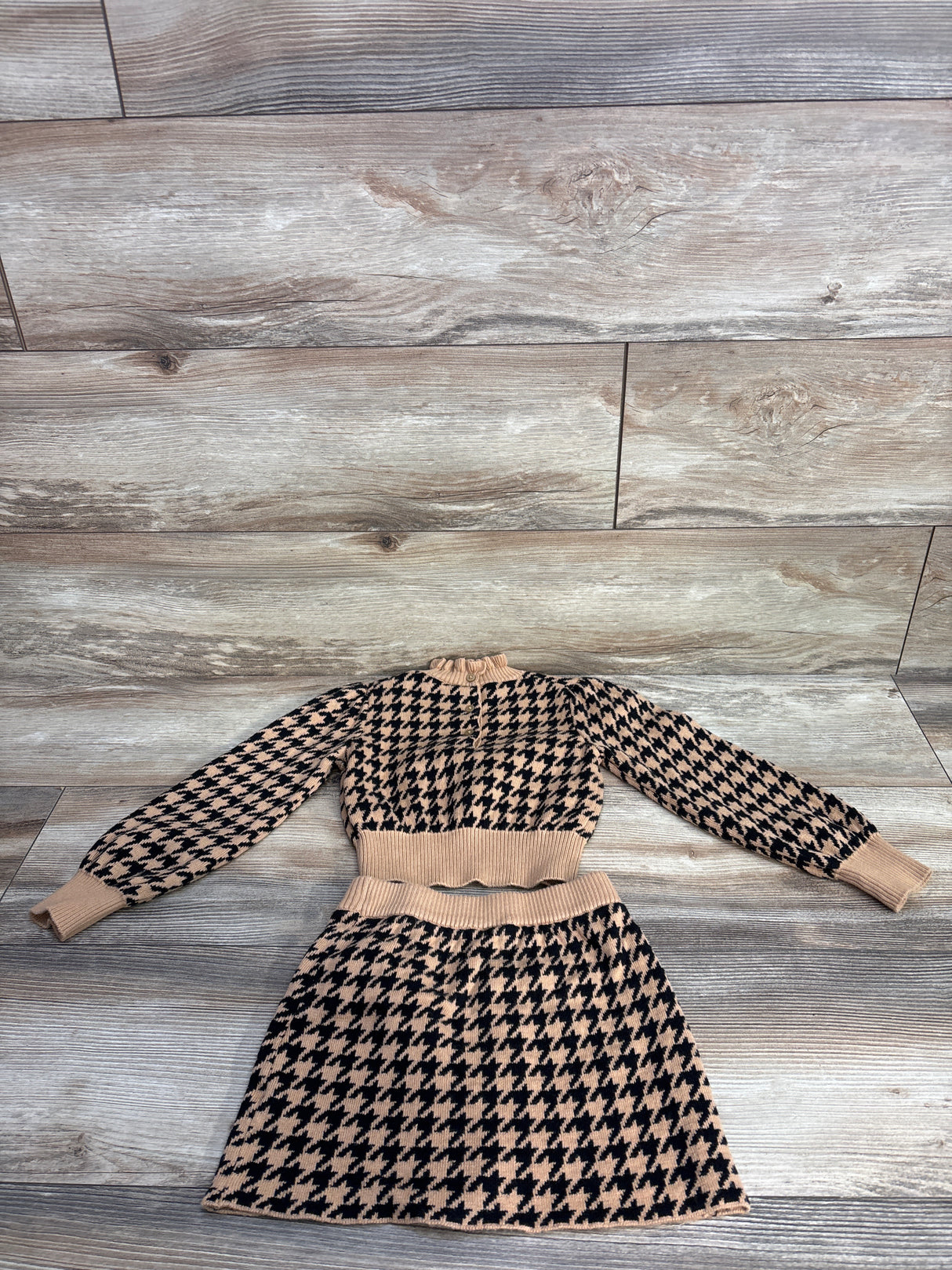 Janie & Jack Houndstooth Cropped Sweater & Skirt Set Tan sz 3T