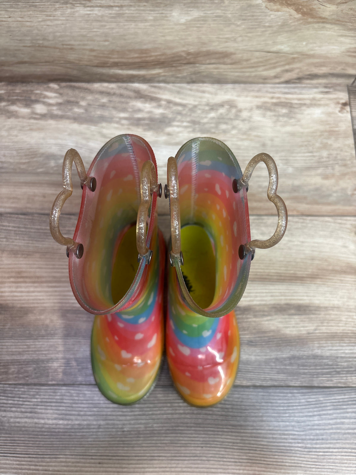 Western Chief Kids Light-Up Rain Boots Rainbow Hearts sz 10c